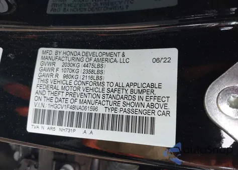 2022 Honda Accord Sport Special Edition from USA, damaged, VIN 1HGCV1F48NA061596